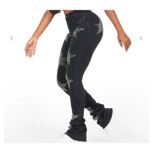 Rockstar Original Jeans Women's Sz S Star Girl Black Bling Super Stacked Flare